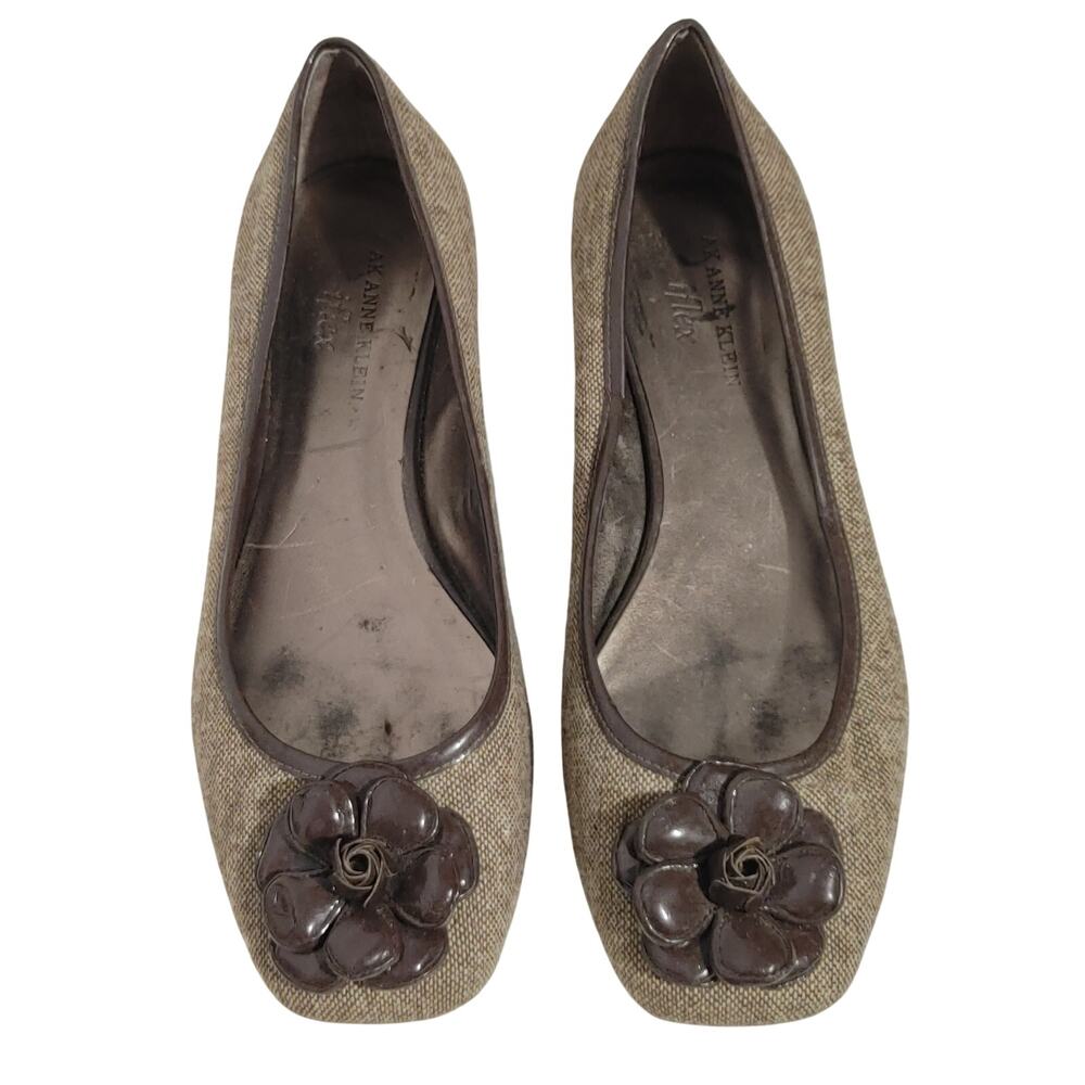 Anne Klein Bow Flats Embellished Slip On Ballet Shoes Woven Brown Womens 8.5M